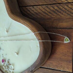 Peridot and White Topaz Heart Halo Necklace